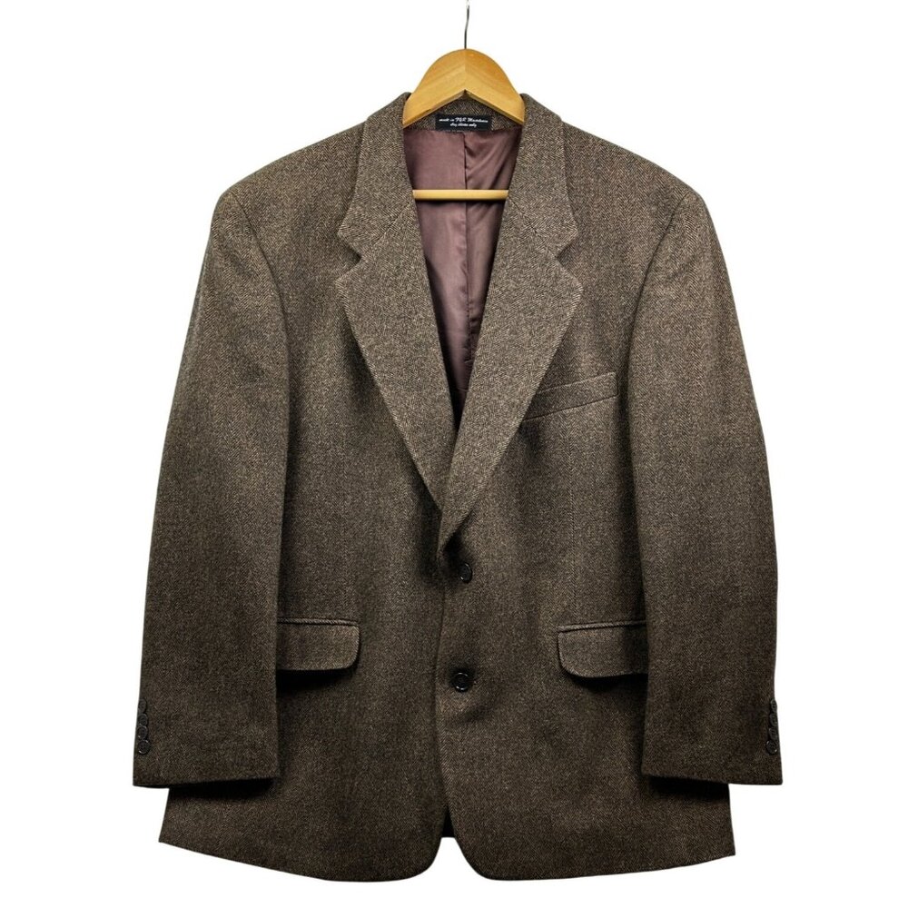 CHERESKIN Blazer Mens 44R Brwn Herringbone Camel Hair Blend Sport Coat Italy Vtg